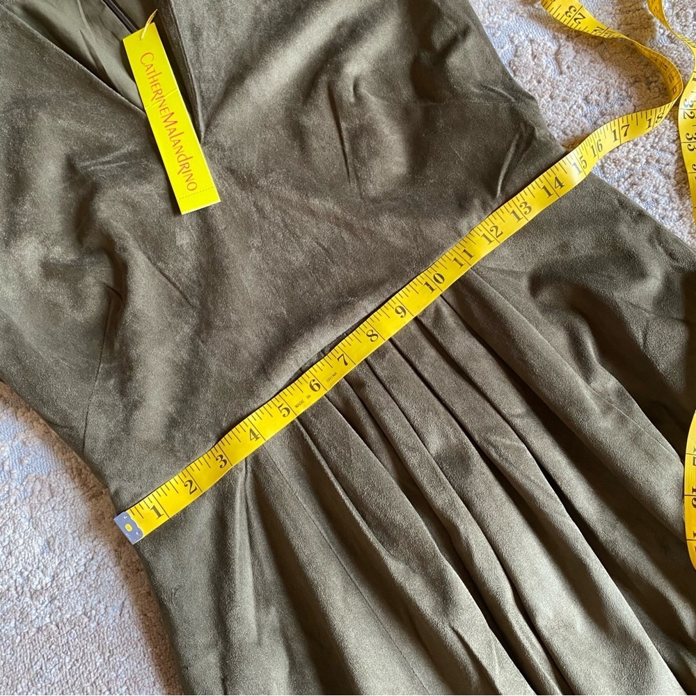 Catherine Malandrino Faux Suede Pleated Skirt Long Sleeve Dress Roasted Okra: 10 - Picture 11 of 12
